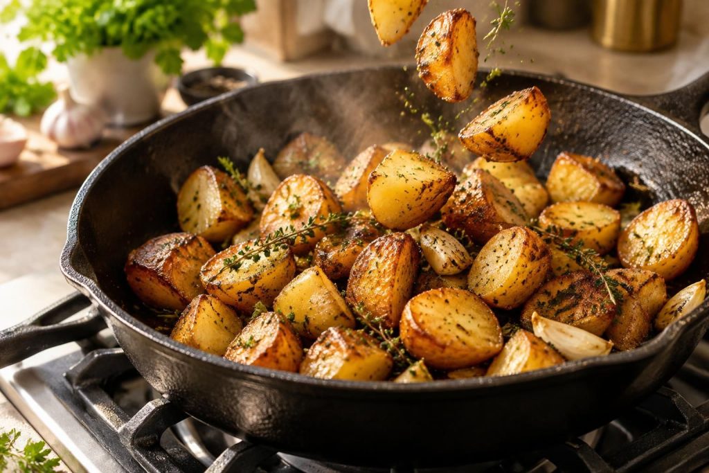 découvrez nos recettes et astuces pour réussir des pommes de terre sautées à la poêle, dorées et croustillantes à l’extérieur, fondantes à l’intérieur.