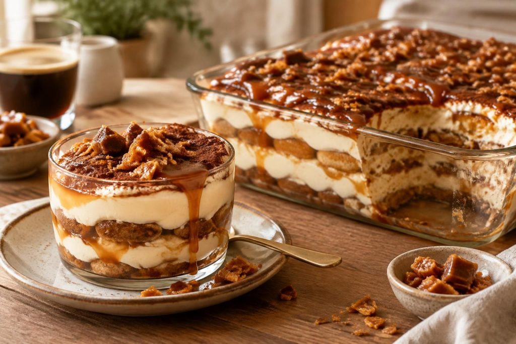 découvrez notre recette de tiramisu au caramel au beurre salé, un dessert onctueux et gourmand qui mêle douceur, café et notes salées.